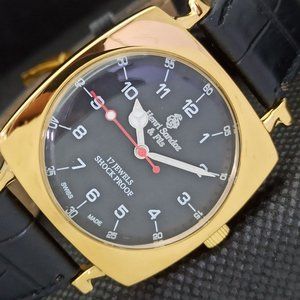 Vintage 1973 Square Henri Sandoz Manual Mens Gold Watch W/Silver accents